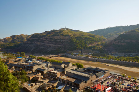 Yellow river through Qikou ancient town, Shanxi, Chinaの写真素材