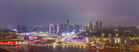 Suzhou Lion Hill Cultural Plaza night view.