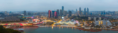 Suzhou Lion Hill Cultural Plaza night view. China