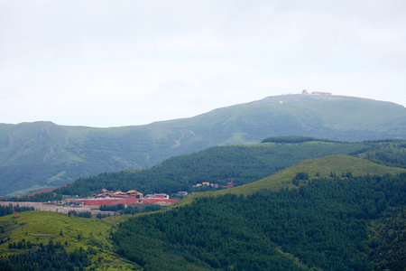 China Shanxi Wutai Mountain Scenic Area high-angle panoramic viewの写真素材