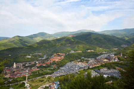 China Shanxi Wutai Mountain Scenic Area high-angle panoramic viewの写真素材