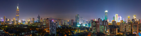 Modern architectural night view and city skyline panorama of Nanjing, Chinaの写真素材