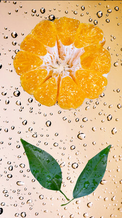 Fresh orange slices with water dropsの写真素材