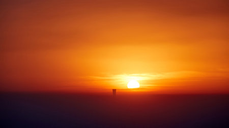 landmark building and city sunrise sceneryの写真素材