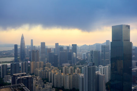 Aerial view of Shenzhen modern city skyline, Chinaの写真素材