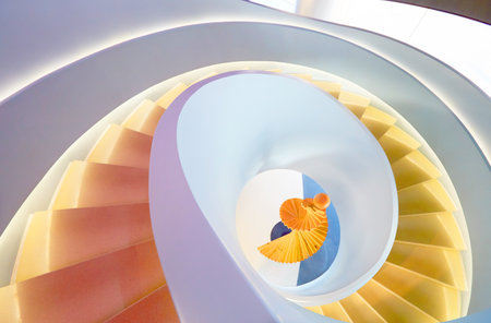 Colorful spiral staircase landscape indoors