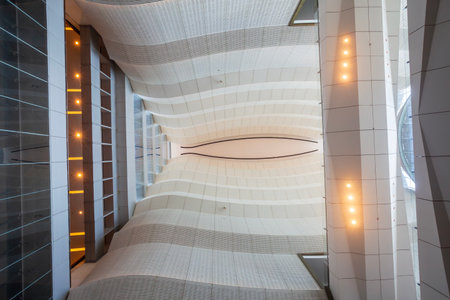 Unique dome view inside a modern buildingの写真素材