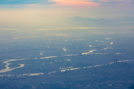 Pearl River Delta cities and rivers aerial view in Guangdong, Chinaの写真素材