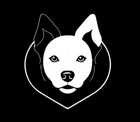 Cute dog head. Vector illustration. Isolated on black background.のイラスト素材