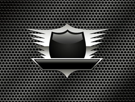 Shield with wings on the metal grill background. のイラスト素材