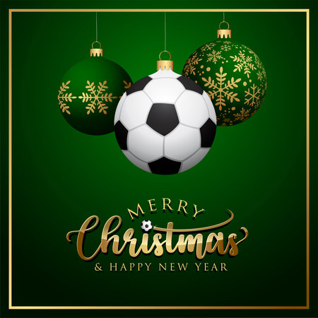 Soccer Christmas balls - Greeting Card - Green Backgroundのイラスト素材