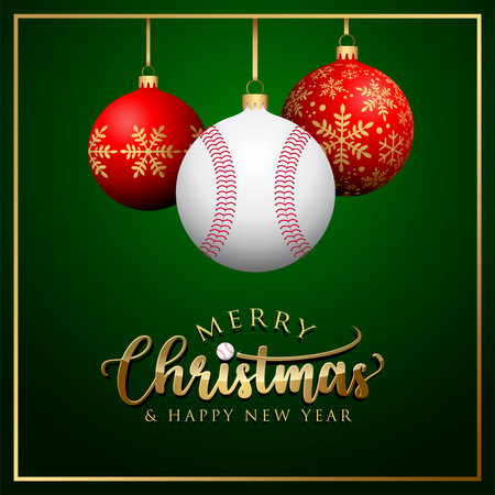 Baseball Christmas balls - Greeting Card - Green Backgroundのイラスト素材
