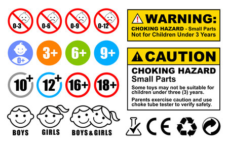 Age limit icons Set for Children Kids and teenagers  - child restrictions symbols, Not suitable for children under  0 - 3, 6, 12, 16, 18 years old signs -  for toys, food, drinks pのイラスト素材