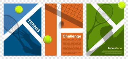 Tennis tournament Poster, Banner or Flayer - Players, Rackets and Ball on the line, net challenge - Simple retro competition - Sports championship - Vector Illustration Blue, Orangのイラスト素材