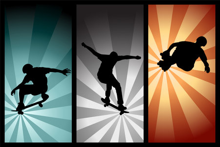 Extreme Sport - Skateboarding Roller skating silhouettes - Vector Illustrationのイラスト素材