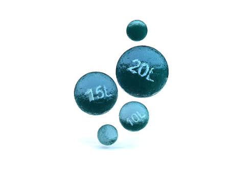 few water circles with numbers of litres amount. can show water usage, or water waste these daysの写真素材