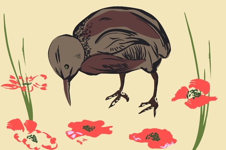 Sparrow and poppy. Vector illustraion.のイラスト素材