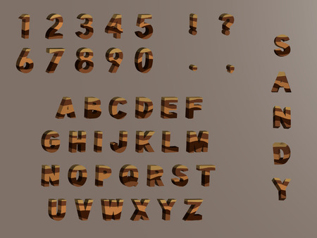 Lamellar sandy 3d alphanumerical . Each alphabetic character and figure on separeted layer. Easy to isolate from background and edit.のイラスト素材