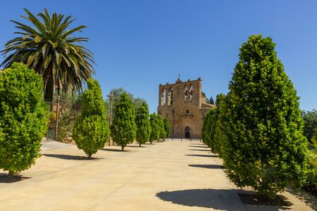 Every small villages in Catelonia has a church. The church and trees are well maintained.の写真素材
