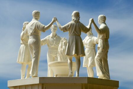 The Sardana is the traditional dance of Catalonia, where dancers stand in a circle and hold hands.の写真素材