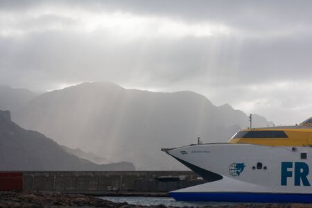 Agaete, Spain - Jan 4, 2010: Front of the quick and modern Fred Olsen express ferry that sails to...
