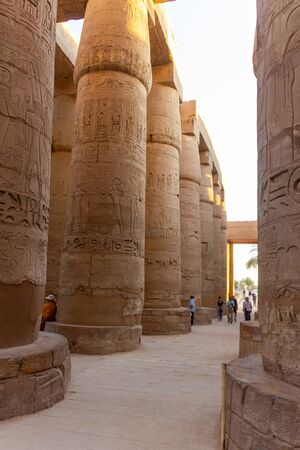 Hieroglyphs on the large columns at the Karnak temple