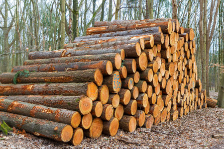 Tree logs beside the road