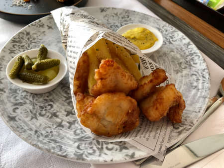 Fish and chips on a plate