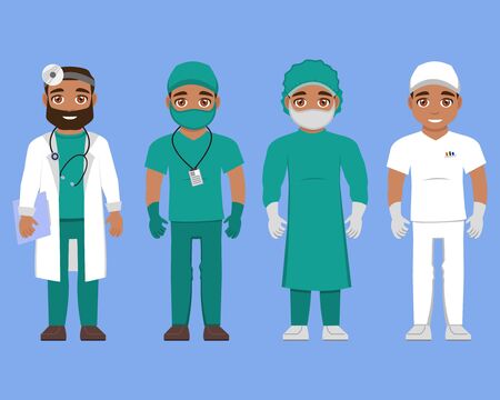 Vector illustration in flat cartoon style of doctor and medical personalのイラスト素材