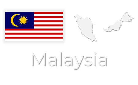 Vector map of Malaysia with flag, isolated on white background.のイラスト素材