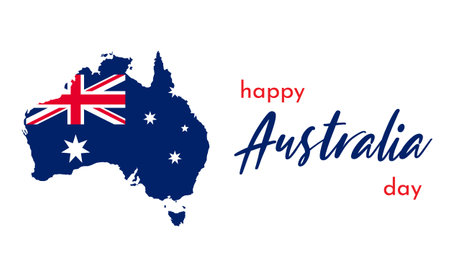 Happy Australia day lettering. Map of Australia with flag. Vector illustrationのイラスト素材