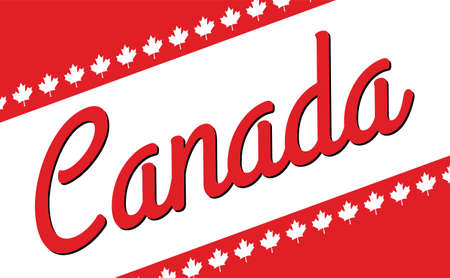 Vector isolated lettering logo for Canada with realistic white maple leaf. Vector typography for greeting card, decoration and covering. Concept of Happy Canada Day.のイラスト素材