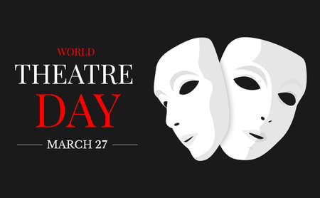 World theater celebration illustration with theatrical masks on blackのイラスト素材