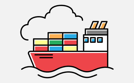 cargo ship with containers and cloud on background vector illustration.のイラスト素材
