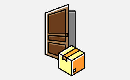Postal package in front of a door - vector illustrationのイラスト素材