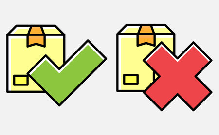 Cardboard boxes with wrong and right check marks. Isolated on white background.のイラスト素材