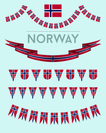 Set of Norwegian flag garlands and bannersのイラスト素材
