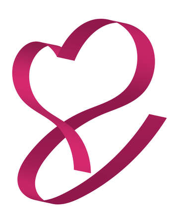 Pink curled heart shape ribbon isolated on white backgroundのイラスト素材