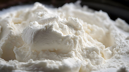 fresh ricotta in bowl on tableの素材