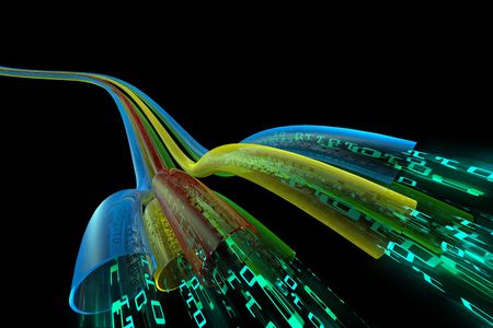 binary code data flowing through optical wires. COLOR versionの写真素材