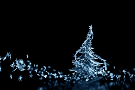 3D Neon Light Christmas Tree! Isolated on black. Monochrome version.の写真素材