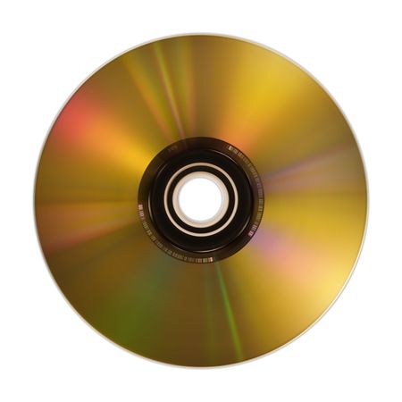 Golden compact disc isolated on white. Hi res.