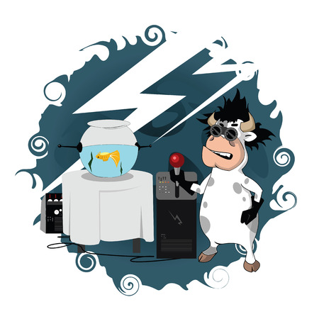 Professor Cow make alive fishのイラスト素材