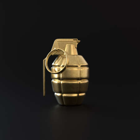 Minimalist render of luxury explosive with golden texture.の写真素材