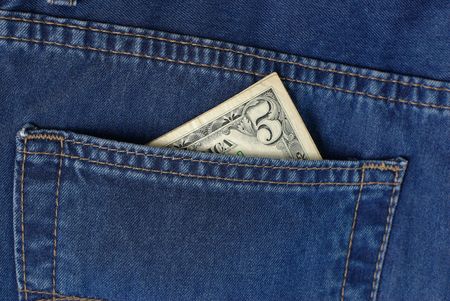 five bucks in jeans pocketの写真素材