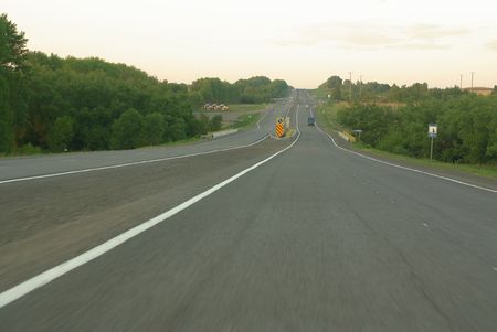 Russian highway in the summer eveningの写真素材