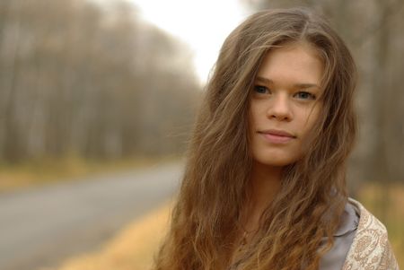 portrait of girl on roadの写真素材