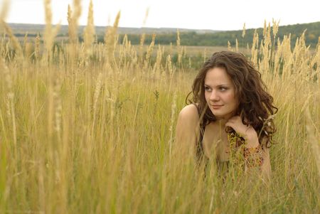 Girl in fieldの写真素材