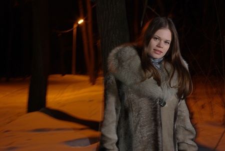 Female in fur coatの写真素材
