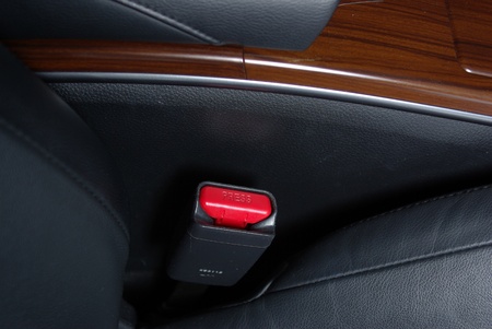 Safety buckle on a car seatの写真素材